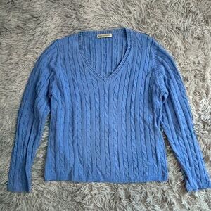 Fairway & Greene Blue Cable Knit V-Neck Sweater
